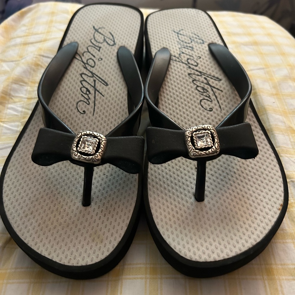 Brighton Black wedge Sandals with Silver Accents